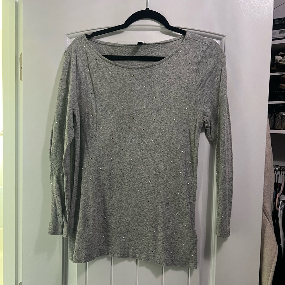 J. Crew Grey Long-Sleeve Sparkle Tee